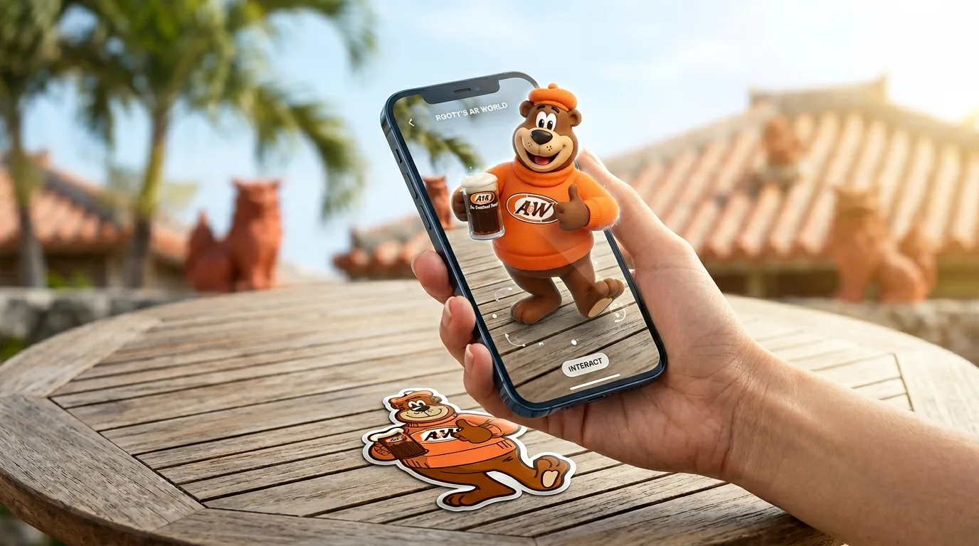 スマホでシールをかざすとルーティが出現