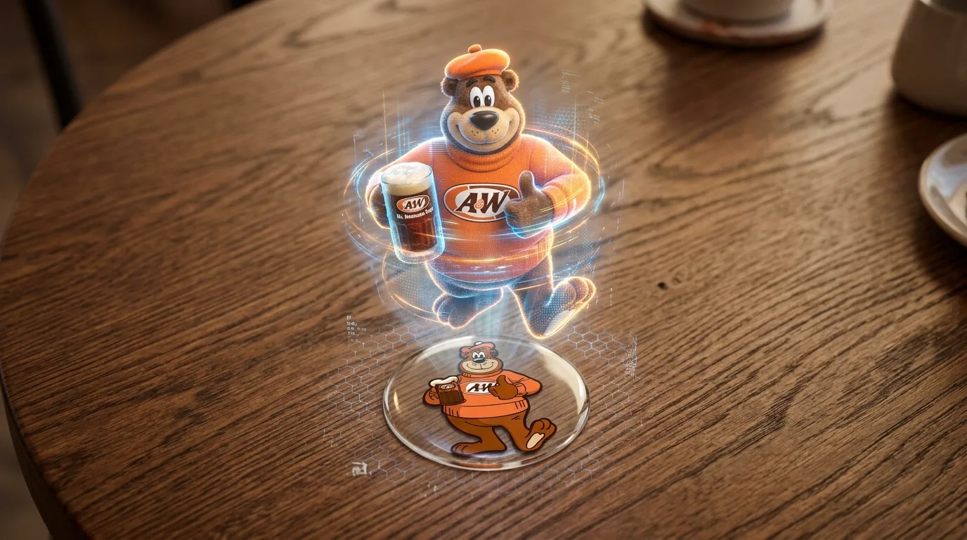 テーブルのシールからホログラムが立ち上がる