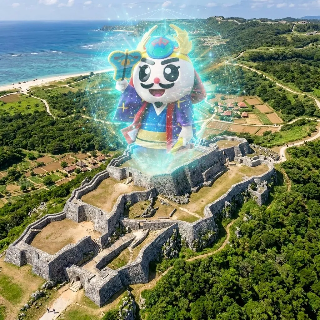 護佐丸が中城城跡にAR出現するイメージ