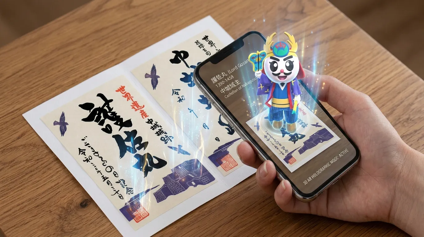 御城印にかざすと護佐丸がAR出現