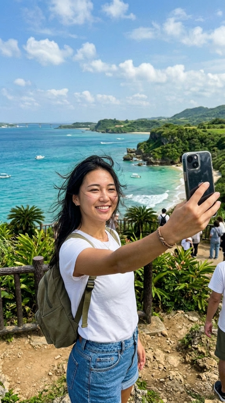 観光客のセルフィー