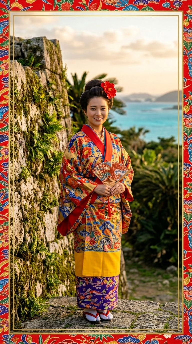 琉装で記念撮影