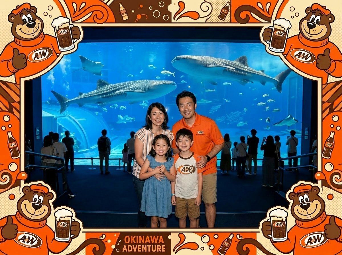 A&W ルーティフレーム -- 美ら海水族館での家族写真