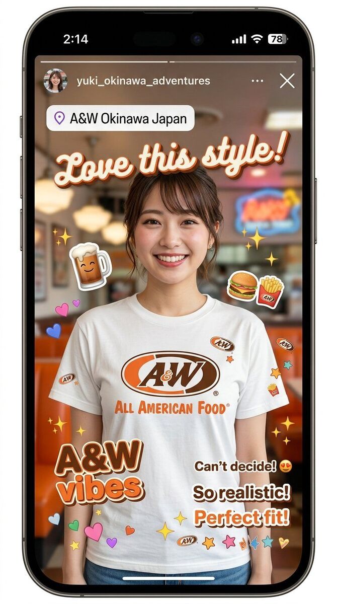 A&W着せ替え結果をInstagram Storiesでシェア