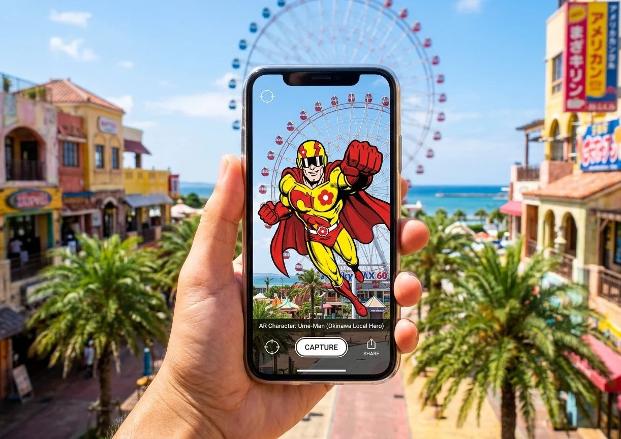 デポアイランドでスッパイマンとAR撮影