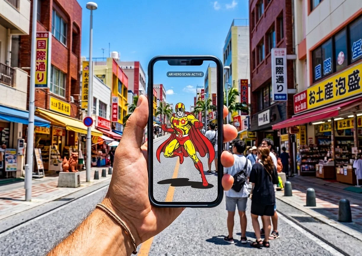 国際通りでスッパイマンとAR撮影