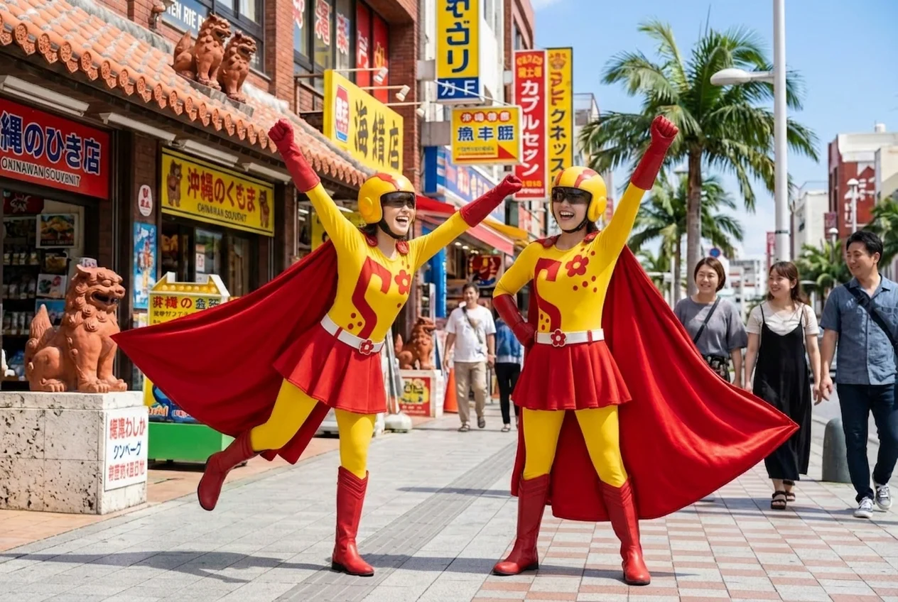 変身後 — 国際通りでダブルスッパイマン